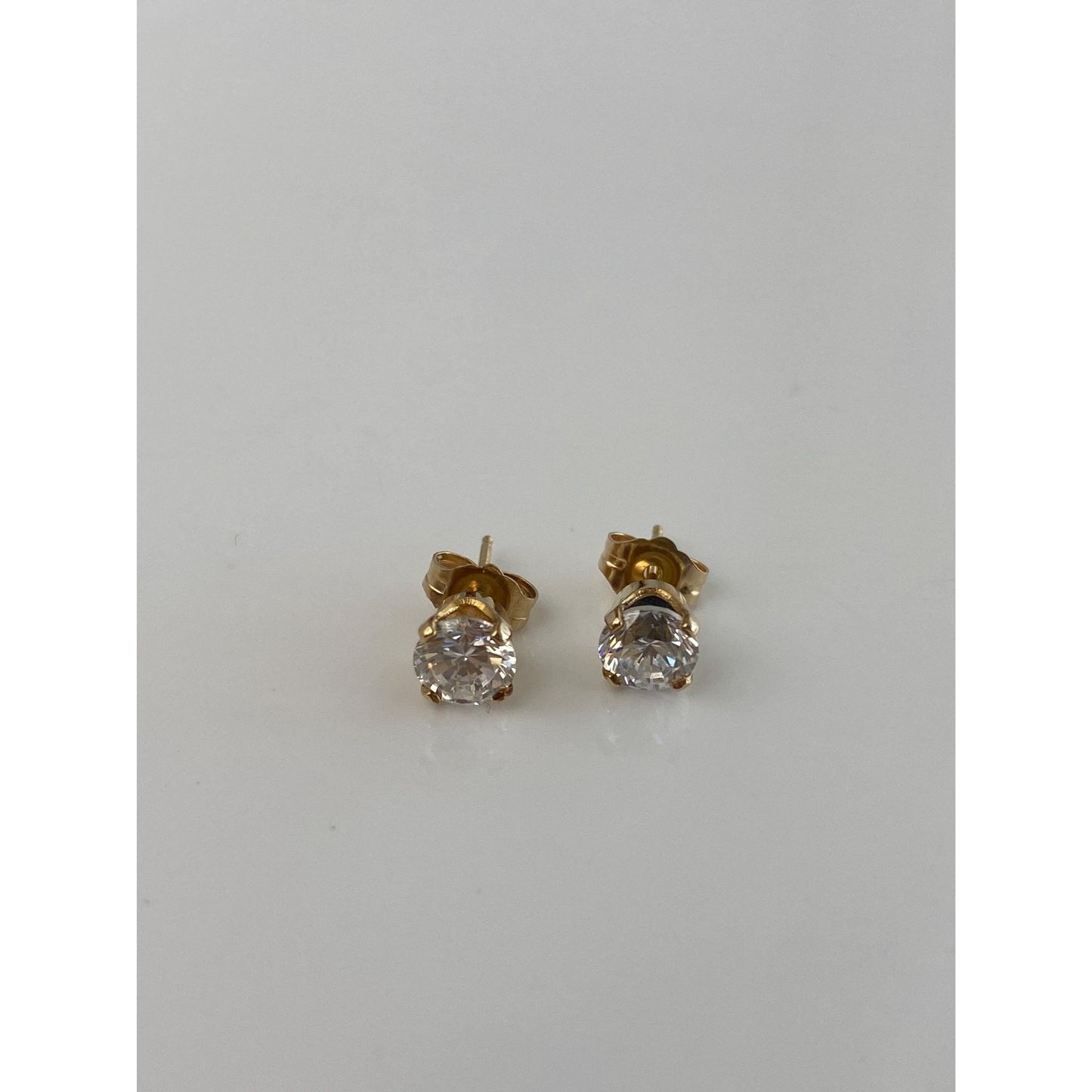 Solid 14k Yellow Gold Cubic Zirconia Stud Earrings