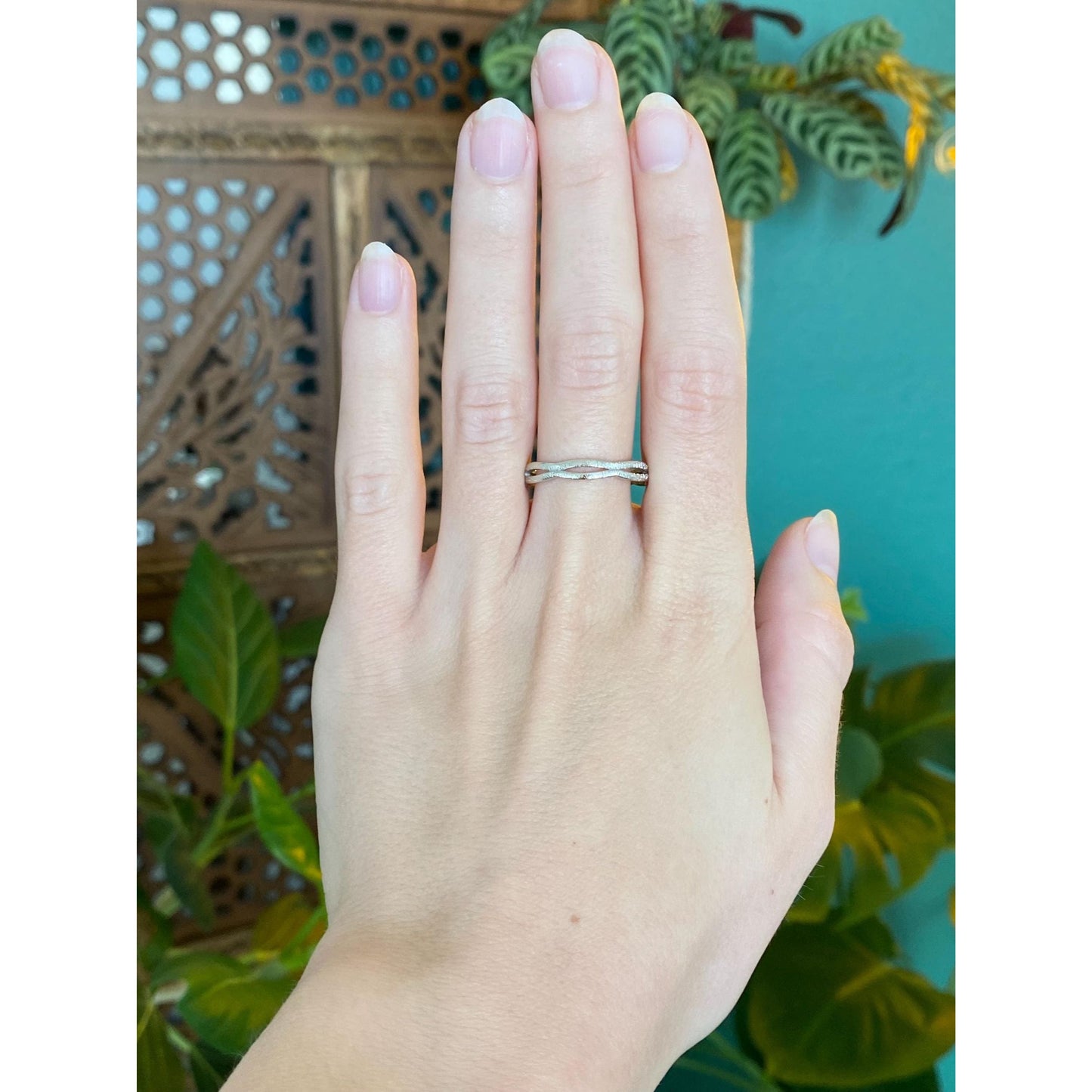 Vintage Solid 14k White Gold Twist Ring - Size 9.75