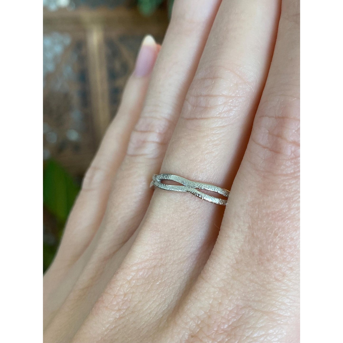 Vintage Solid 14k White Gold Twist Ring - Size 9.75