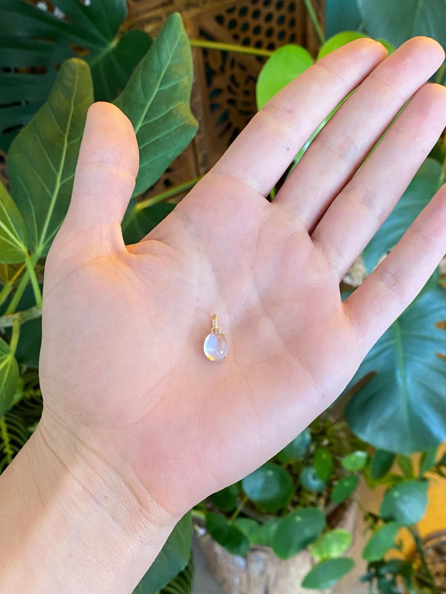 Vintage Solid 14k Yellow Gold Medium Moonstone Charm