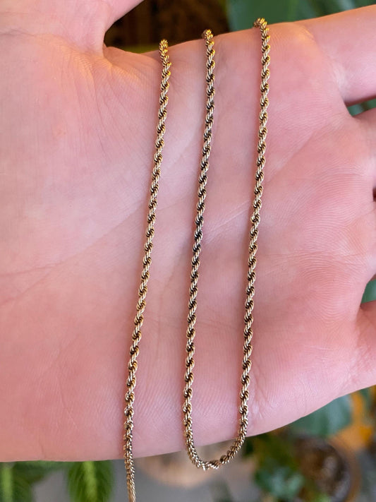 Vintage Solid 8k Yellow Gold Slim Rope Chain Necklace - 19.25 inches
