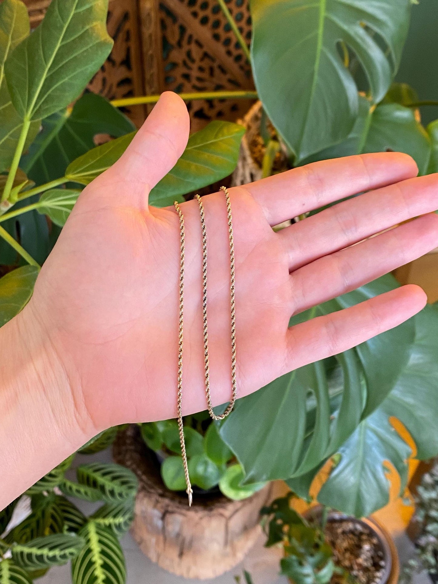 Vintage Solid 8k Yellow Gold Slim Rope Chain Necklace - 19.25 inches