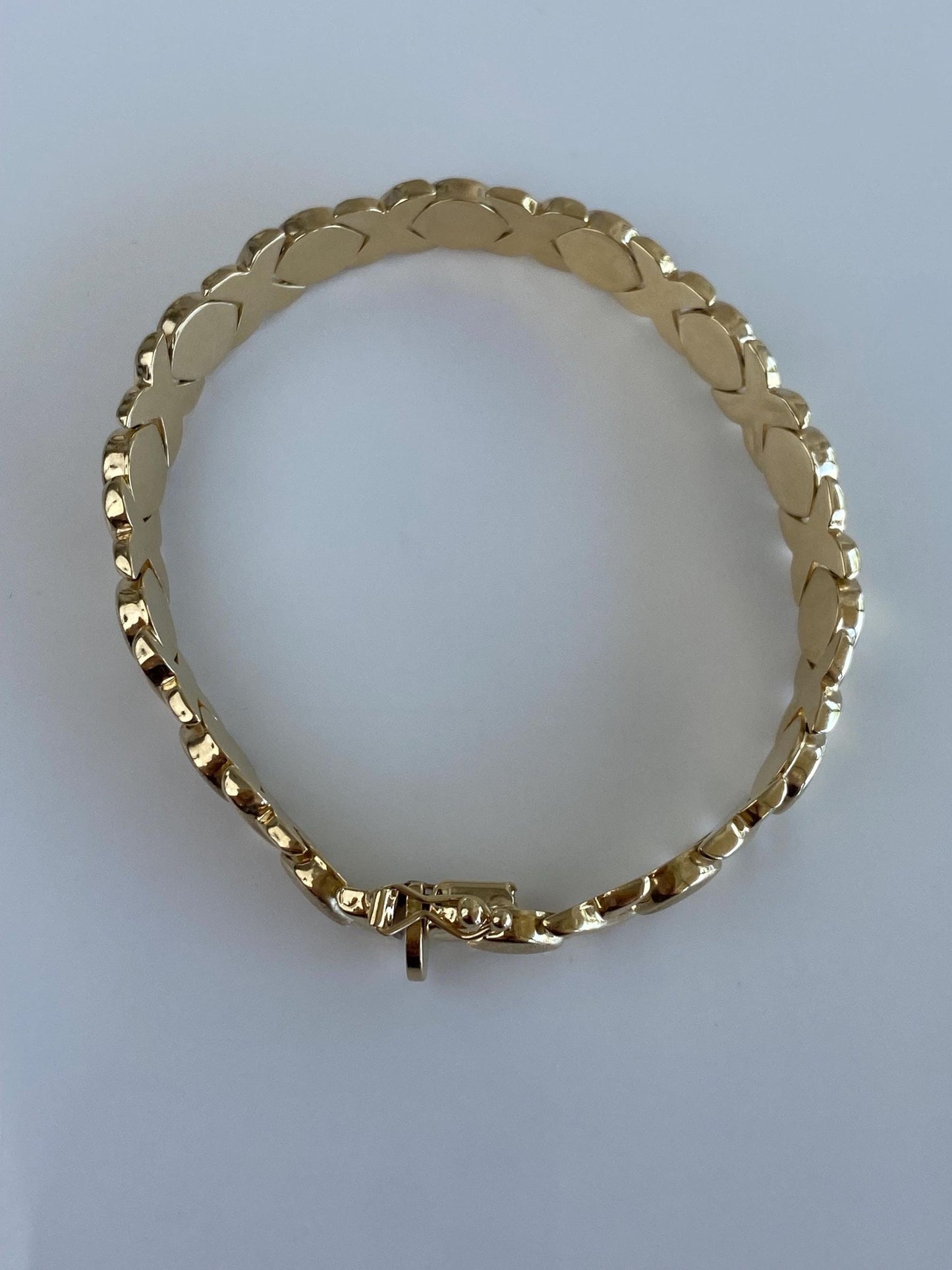 Vintage Solid 14k Yellow Gold Satin Shiny XO Link Bracelet - 7 inches