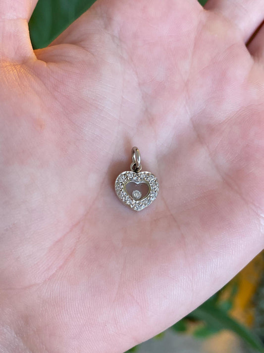 Vintage Solid 18k White Gold Diamond Heart Shaker Charm