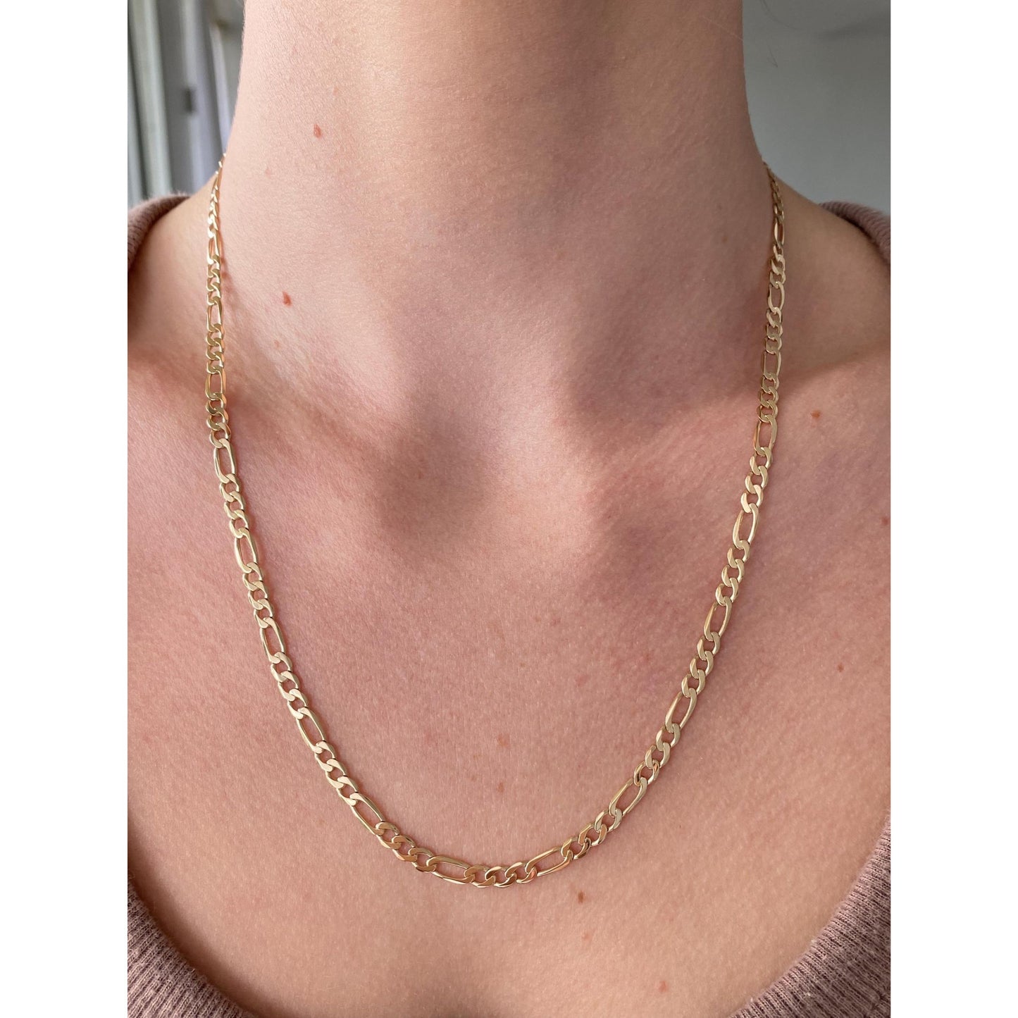 Vintage Solid 14k Yellow Gold Figaro Chain Necklace - 20 inches
