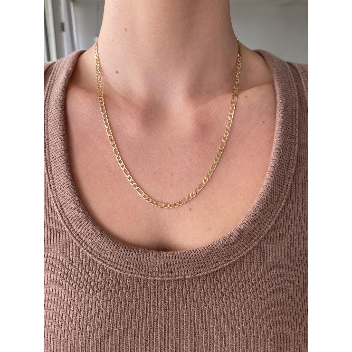 Vintage Solid 14k Yellow Gold Figaro Chain Necklace - 20 inches