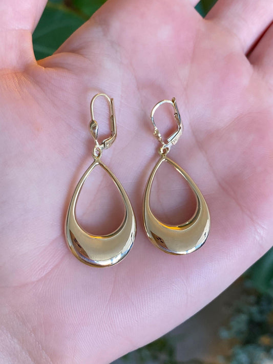 Vintage 14k Yellow Gold Open Teardrop Dangle Earrings