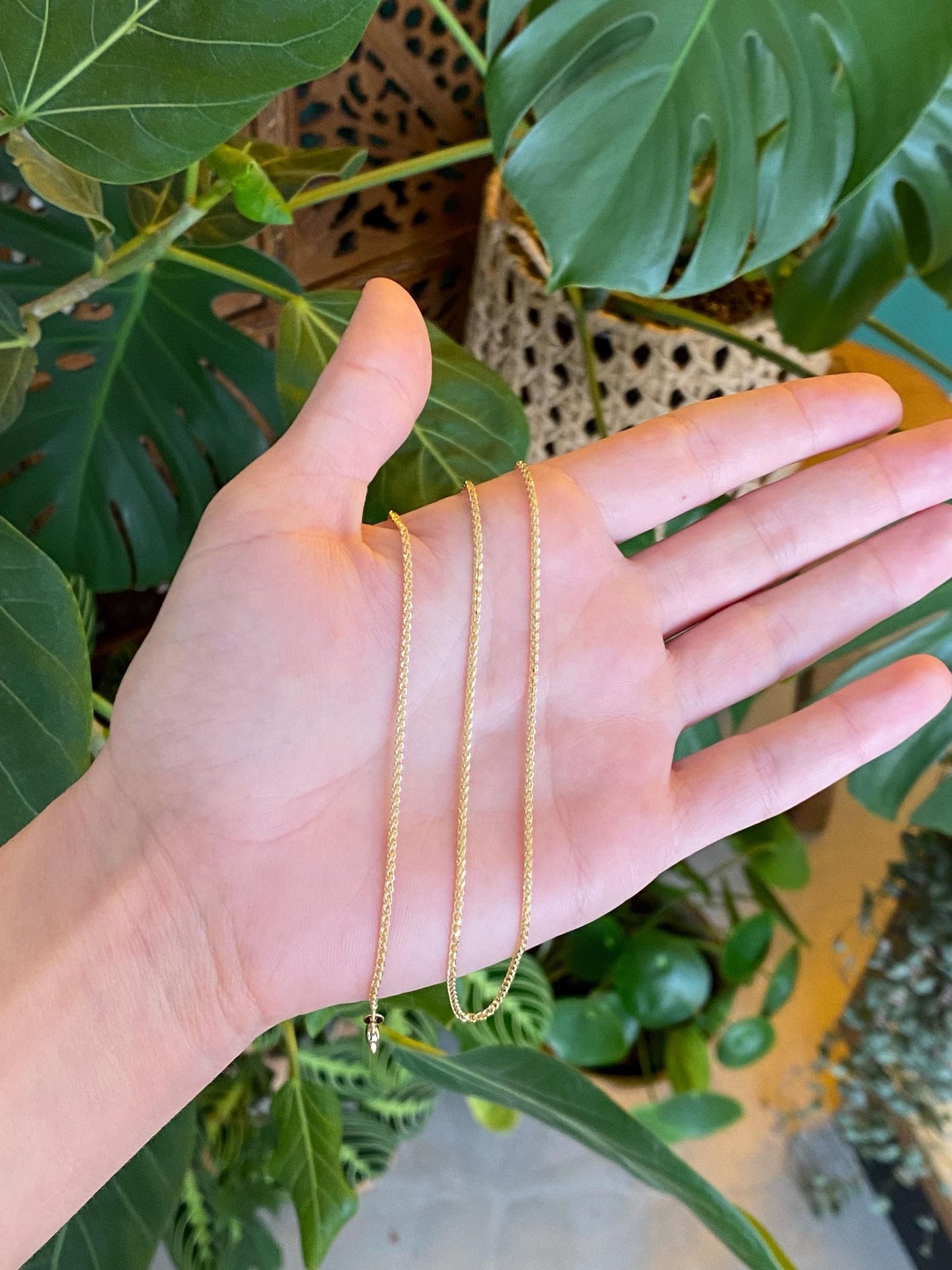 Vintage Solid 14k Yellow Gold Wheat Chain Necklace - 18 inches