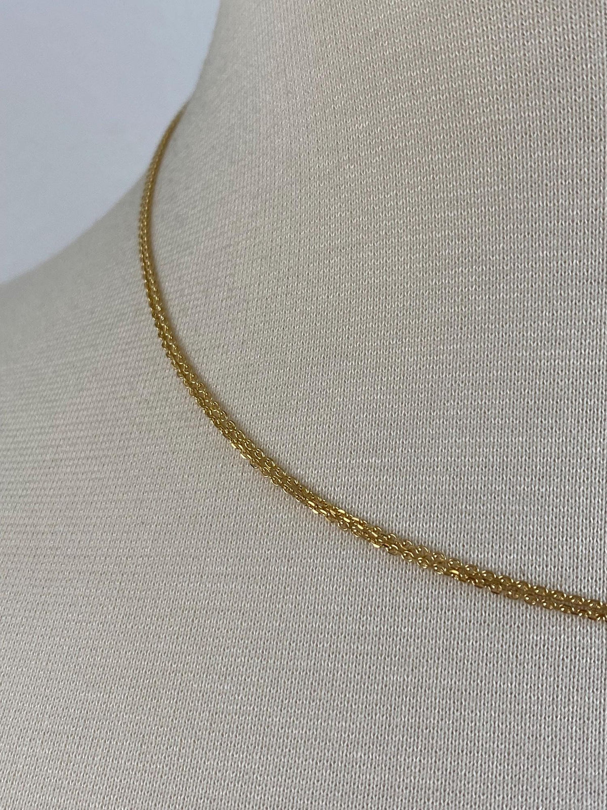 Vintage Solid 18k Yellow Gold Double Strand Tight Biker Link Chain Necklace - 17 inches