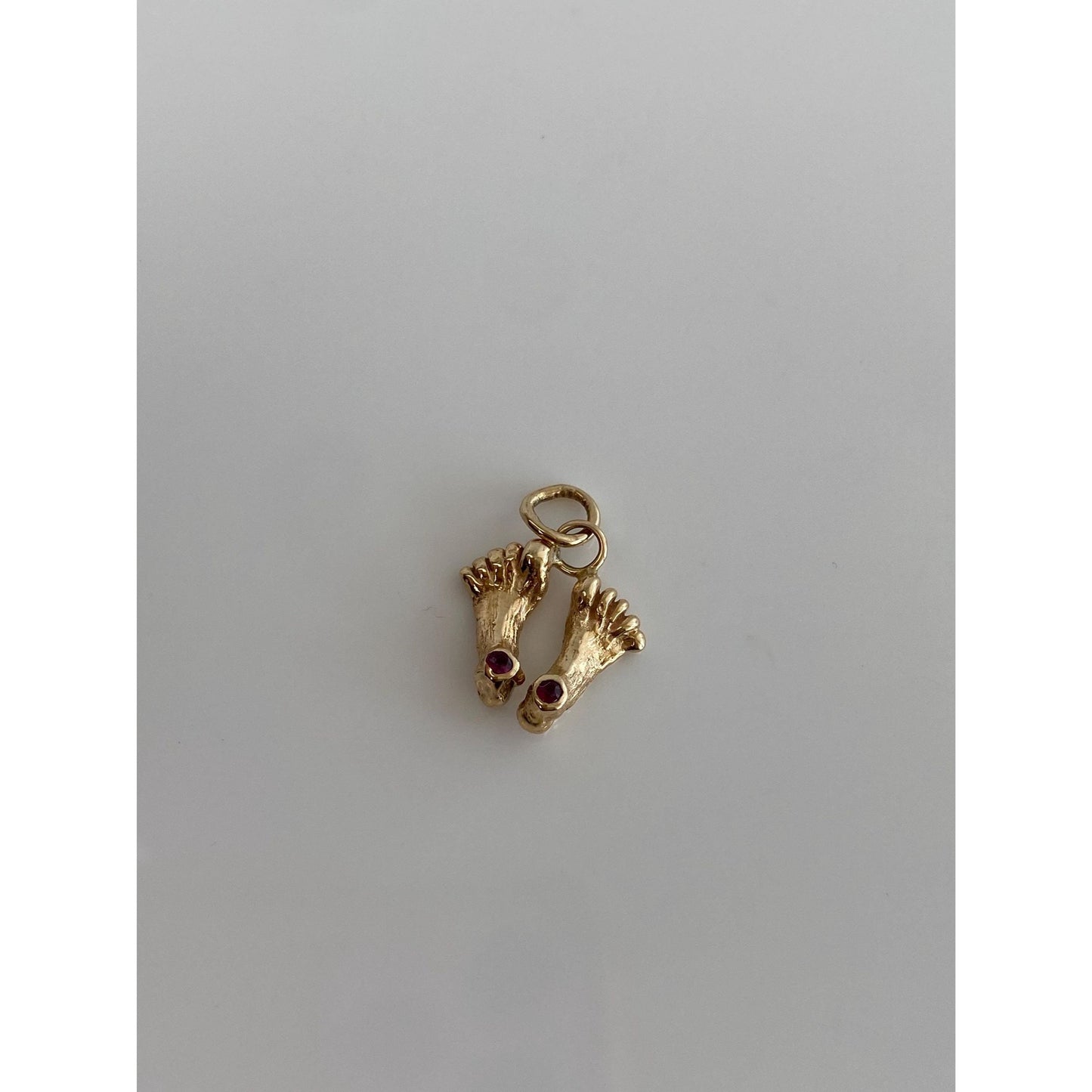 Vintage Solid 14k Yellow Gold Pink Spinel Feet Charm