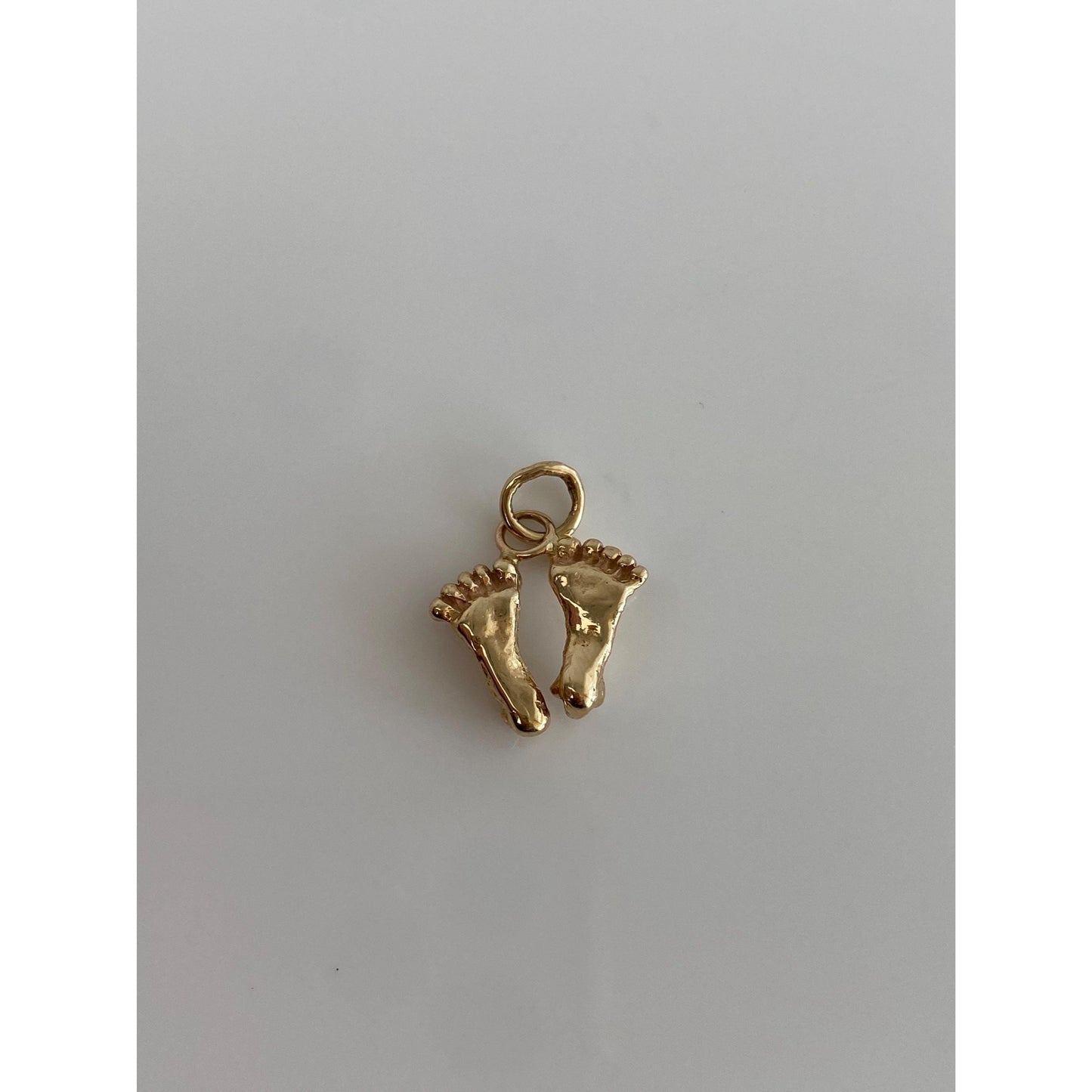 Vintage Solid 14k Yellow Gold Pink Spinel Feet Charm