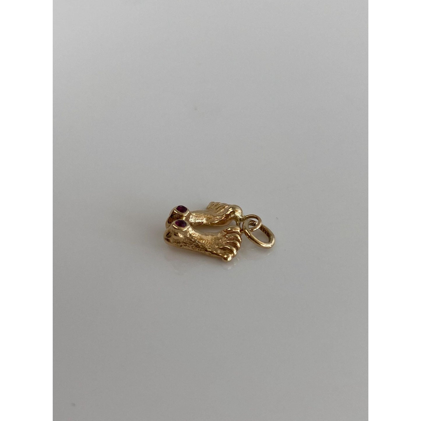 Vintage Solid 14k Yellow Gold Pink Spinel Feet Charm
