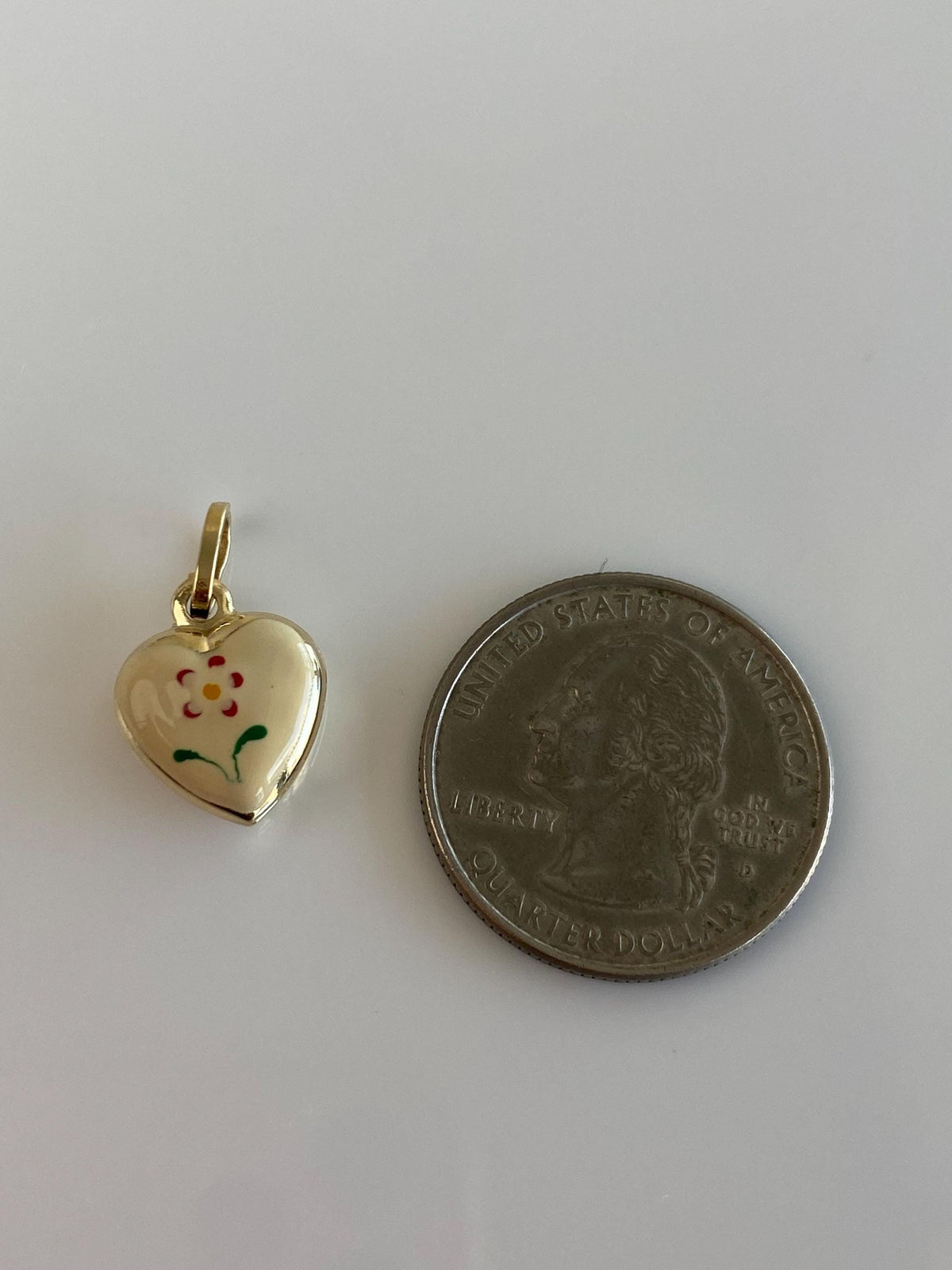 Vintage 14k Yellow Gold Enamel Floral Puffy Heart Charm