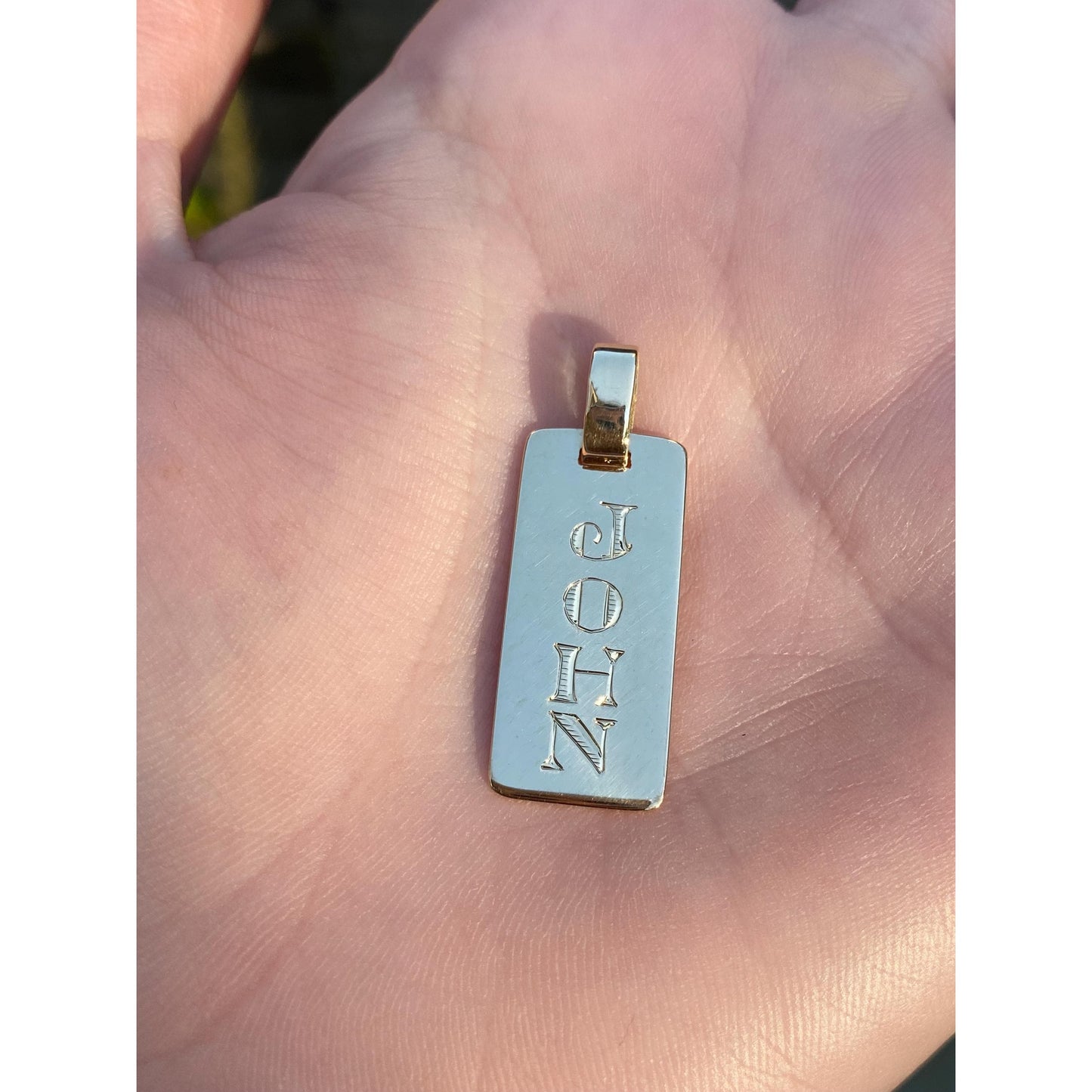 Vintage Solid 18k Yellow Gold Engraved 'John' Tag Charm