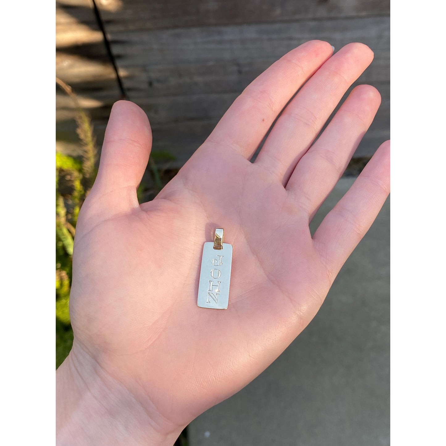 Vintage Solid 18k Yellow Gold Engraved 'John' Tag Charm