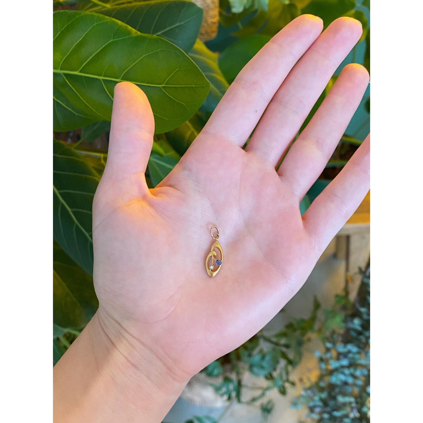 Vintage Solid 10k Yellow Gold Blue Sapphire Seed Pearl Stick Pin Conversion Charm