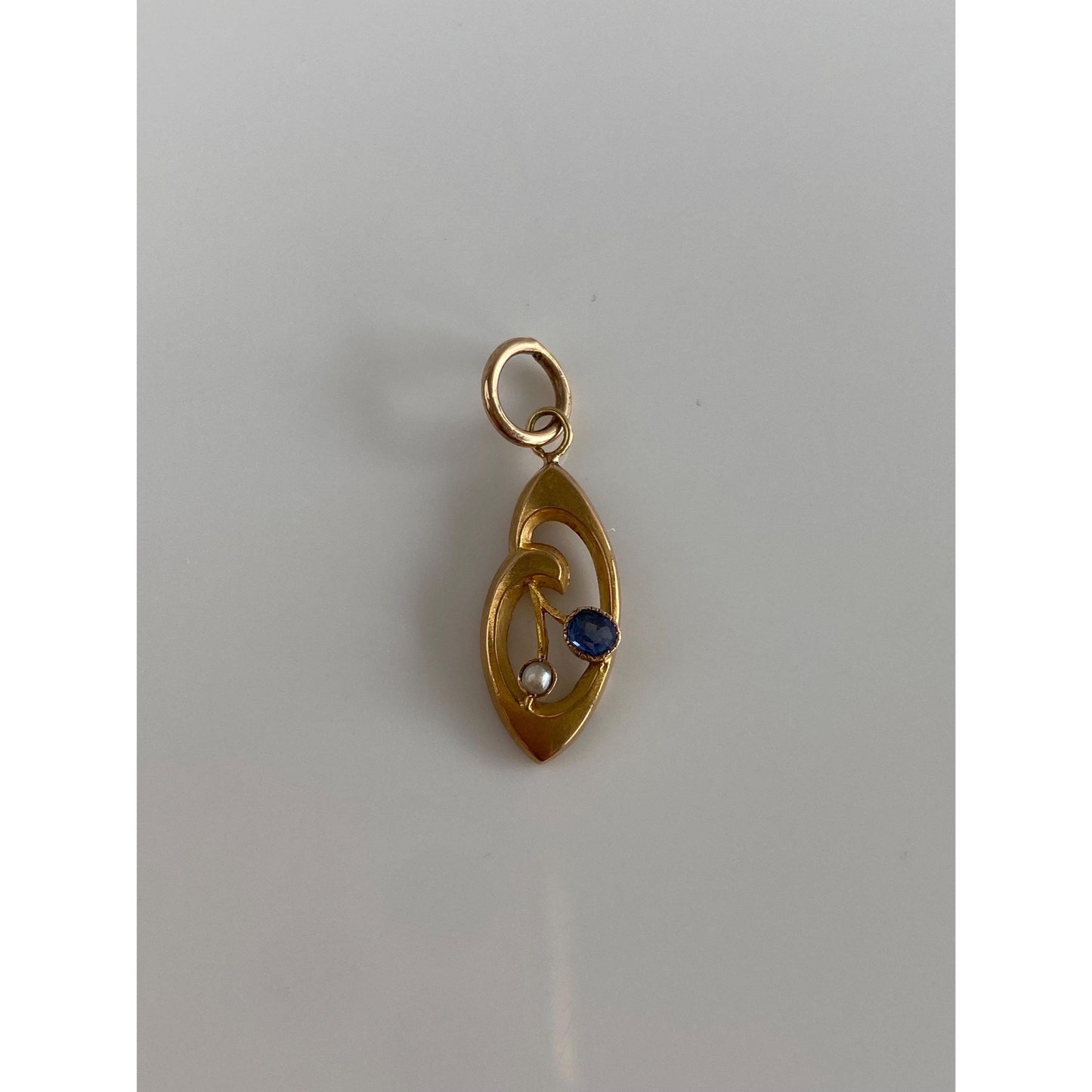 Vintage Solid 10k Yellow Gold Blue Sapphire Seed Pearl Stick Pin Conversion Charm