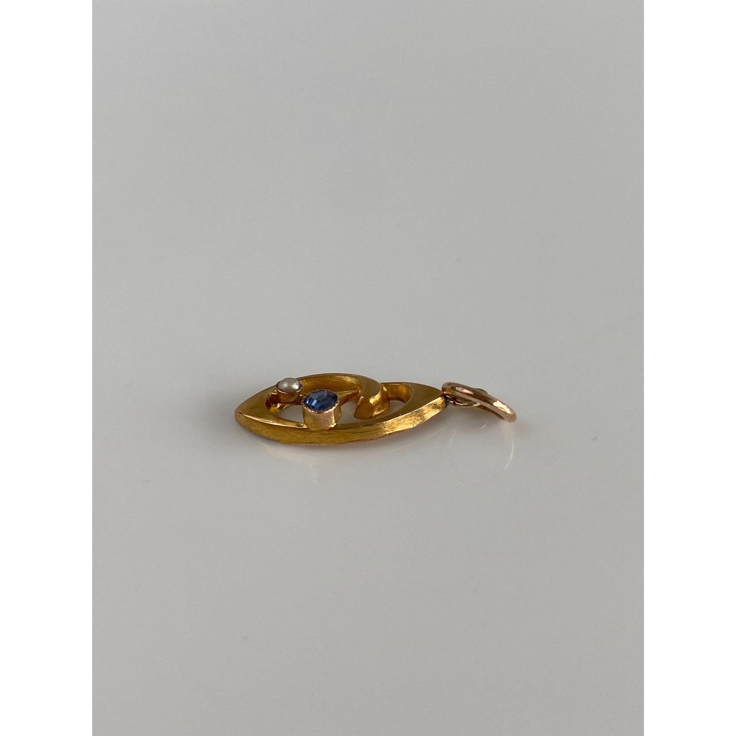 Vintage Solid 10k Yellow Gold Blue Sapphire Seed Pearl Stick Pin Conversion Charm