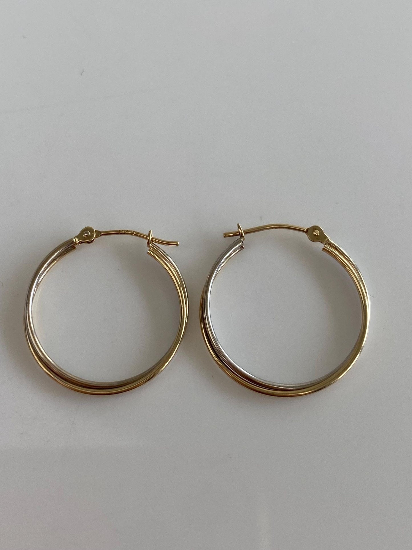 Vintage 14k White & Yellow Gold Layered Hoop Earrings