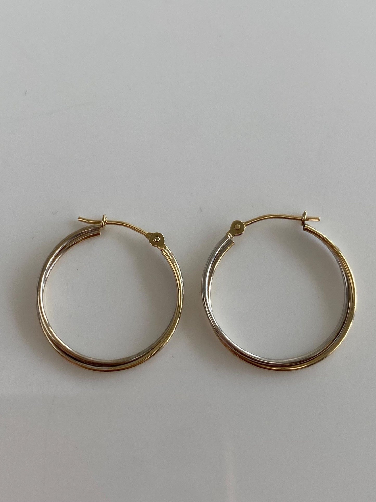 Vintage 14k White & Yellow Gold Layered Hoop Earrings