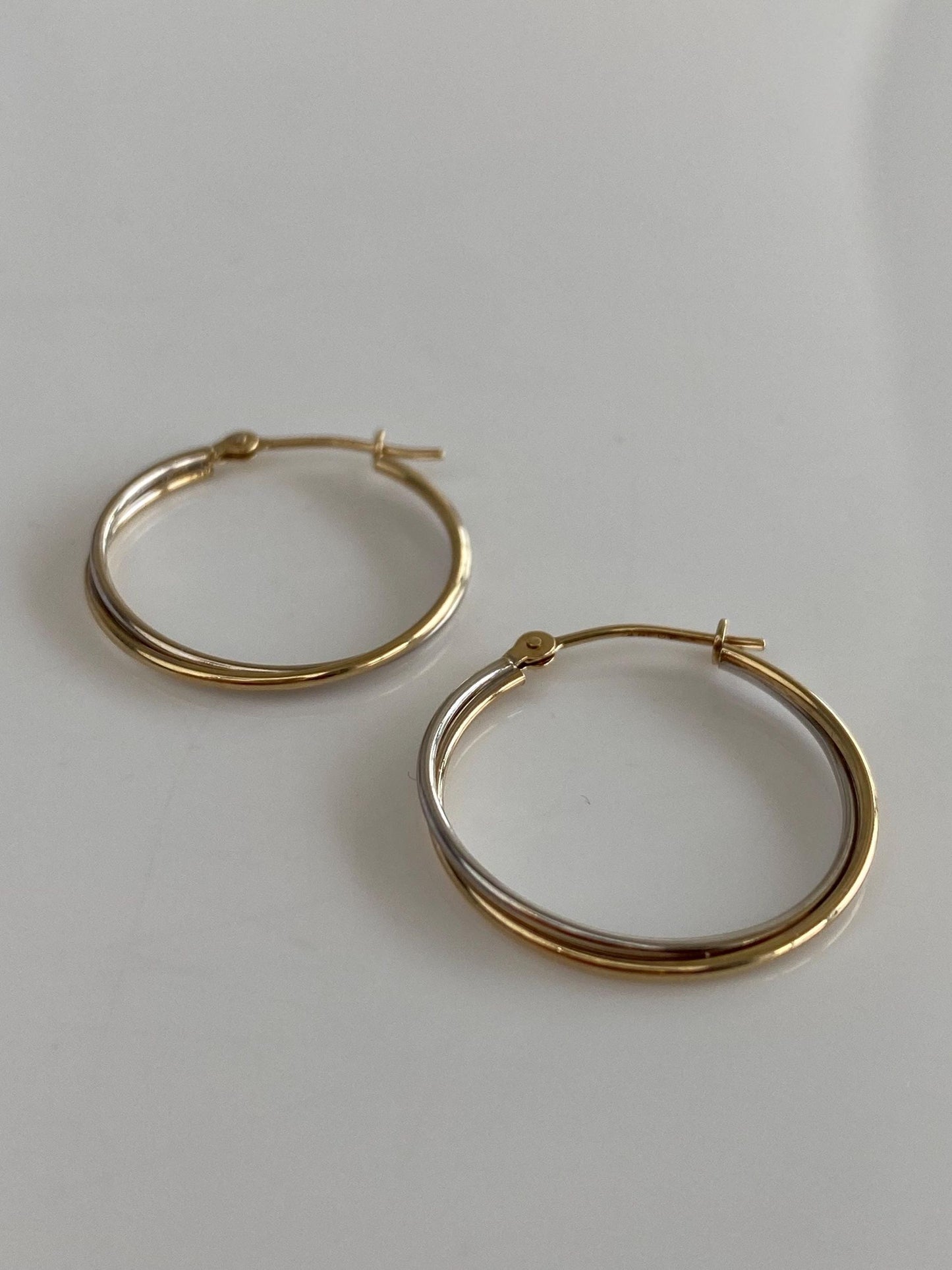 Vintage 14k White & Yellow Gold Layered Hoop Earrings