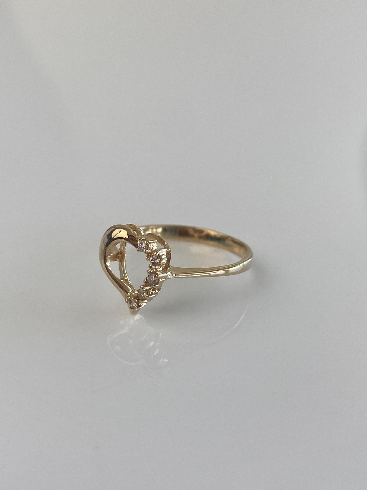 Vintage Solid 14k Yellow Gold Champagne Diamond Heart Ring - Size 5.75