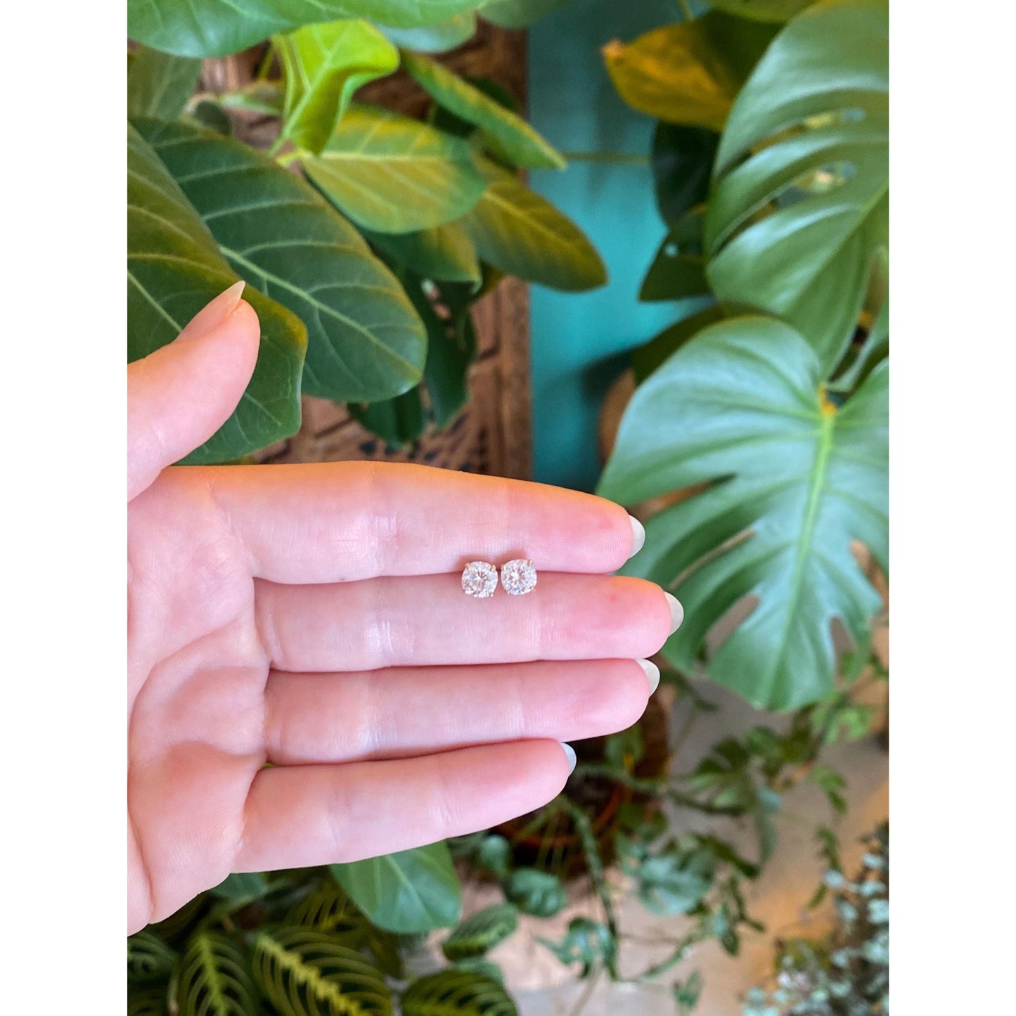 Solid 14k White Gold Clear Cubic Zirconia Stud Earrings