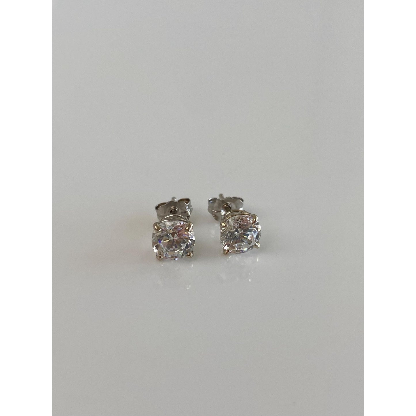 Solid 14k White Gold Clear Cubic Zirconia Stud Earrings