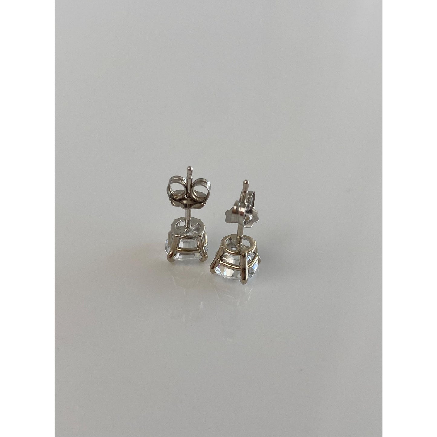 Solid 14k White Gold Clear Cubic Zirconia Stud Earrings