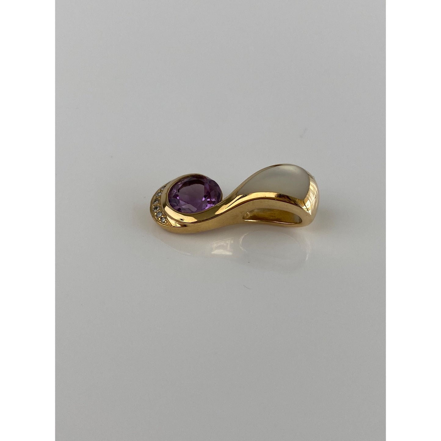 Vintage Solid 14k Yellow Gold Amethyst Diamond Mother of Pearl Charm