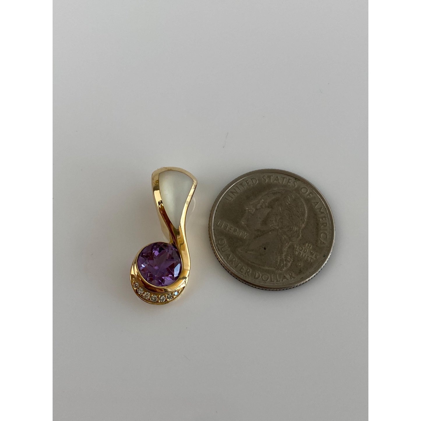 Vintage Solid 14k Yellow Gold Amethyst Diamond Mother of Pearl Charm