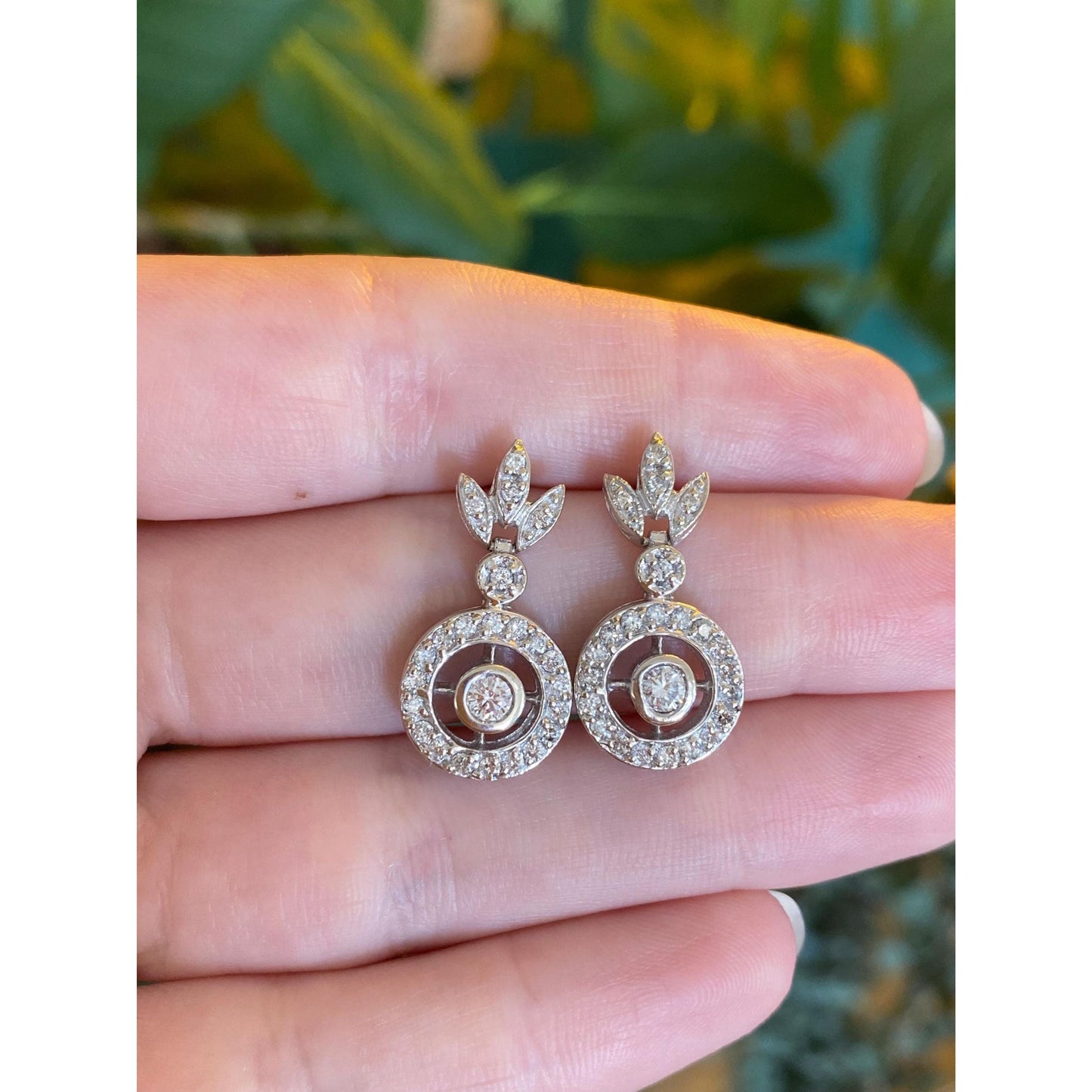 Vintage Solid 14k White Gold Diamond Drop Earrings