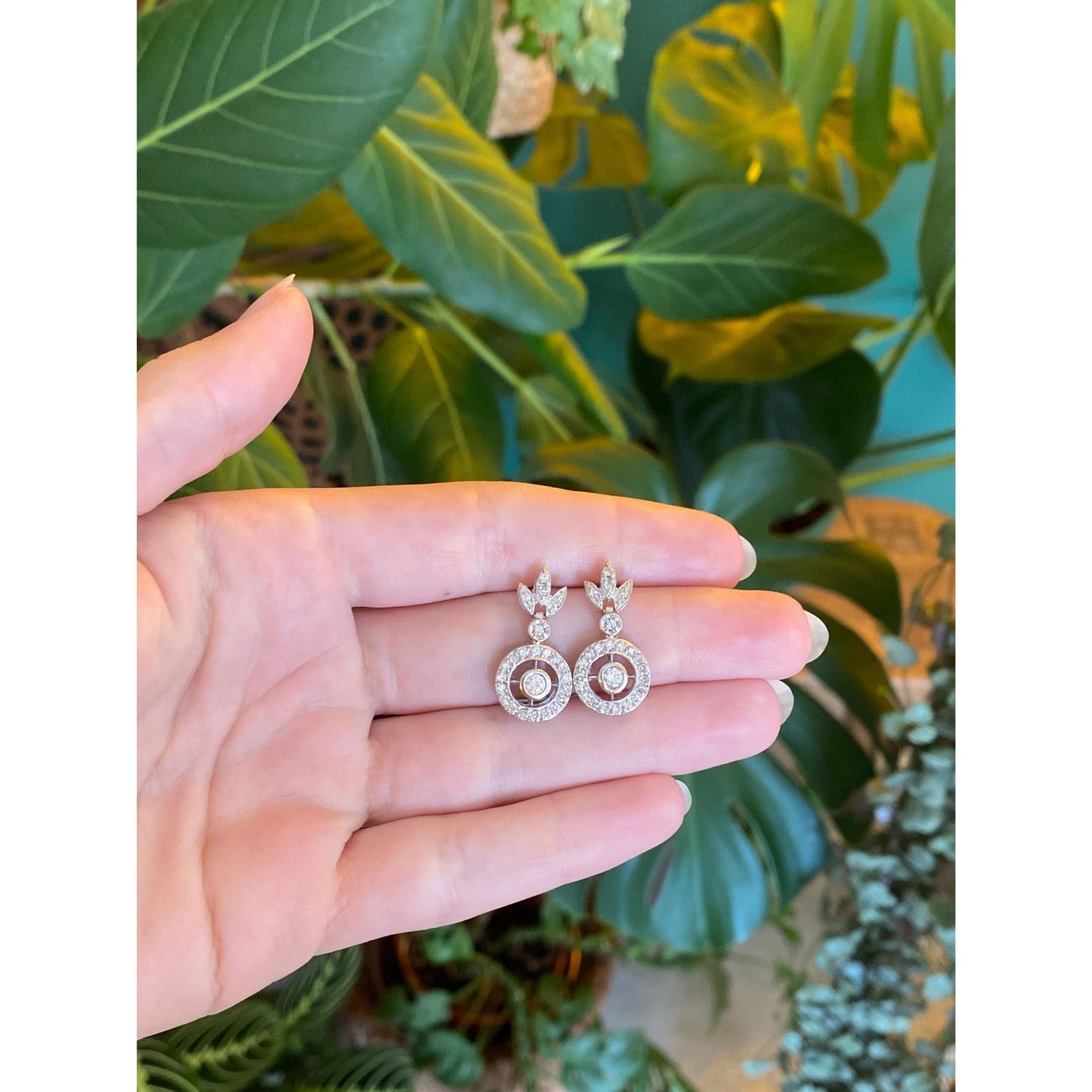 Vintage Solid 14k White Gold Diamond Drop Earrings