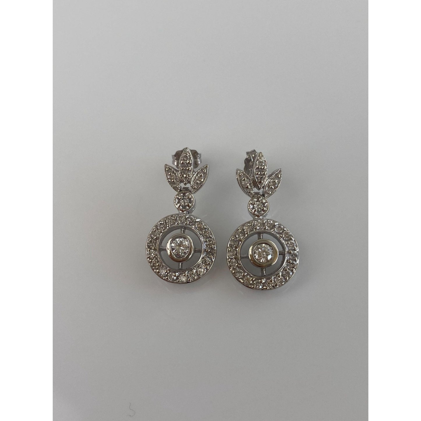 Vintage Solid 14k White Gold Diamond Drop Earrings