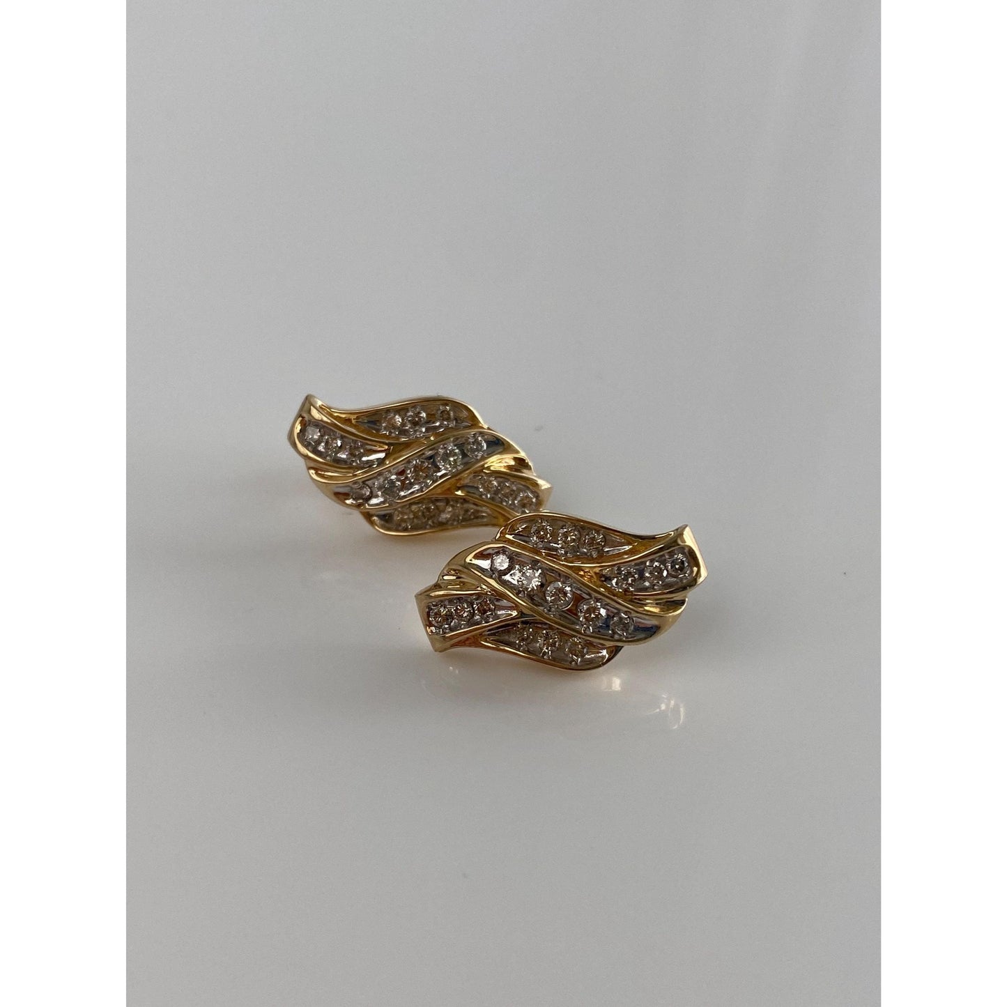 Vintage Solid 10k Yellow Gold Diamond Twist Earrings