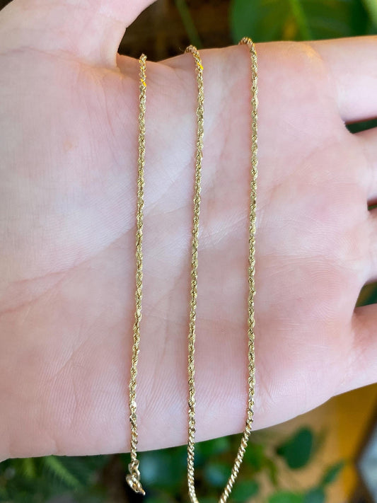 Vintage 14k Yellow Gold Slim Rope Chain Necklace - 24.75 inches