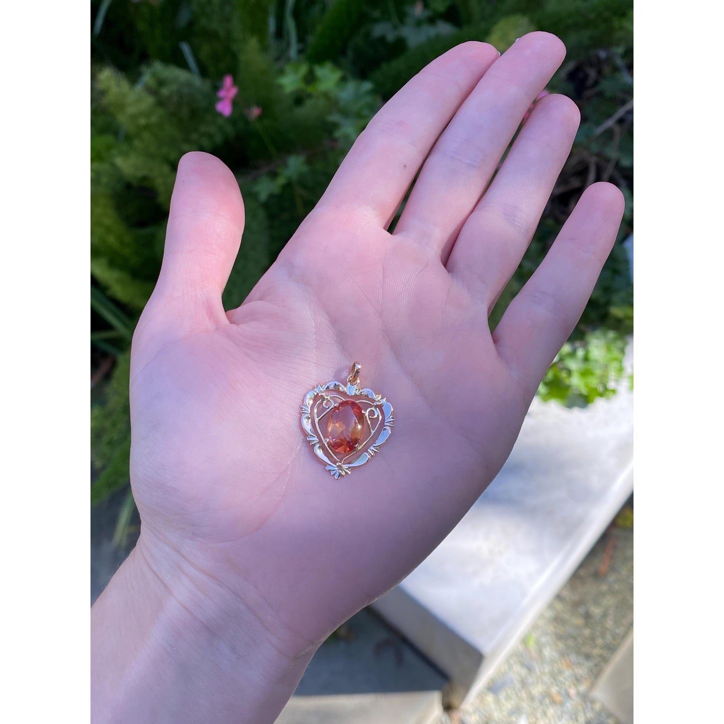 Vintage Solid 14k Yellow Gold Orange Sapphire Heart Charm