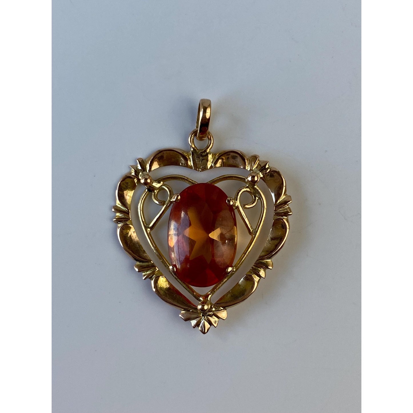 Vintage Solid 14k Yellow Gold Orange Sapphire Heart Charm