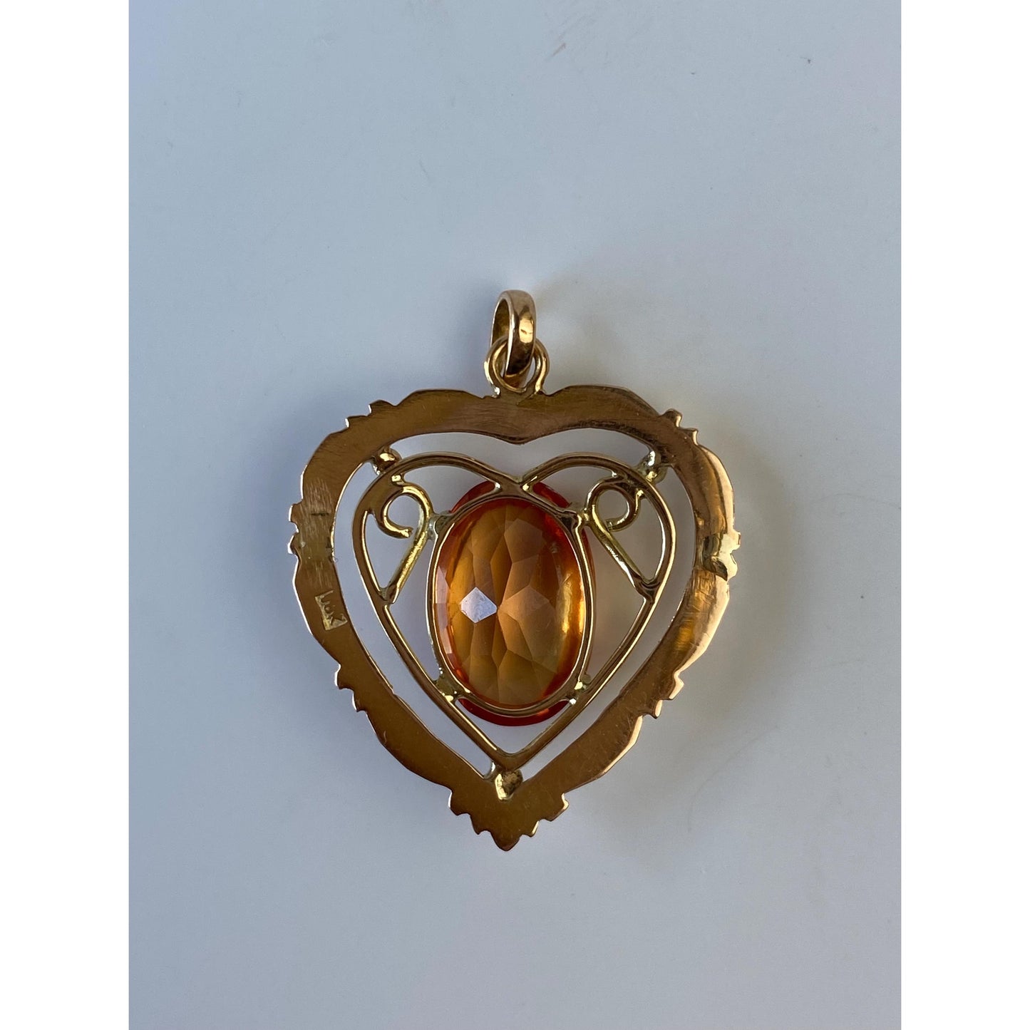 Vintage Solid 14k Yellow Gold Orange Sapphire Heart Charm