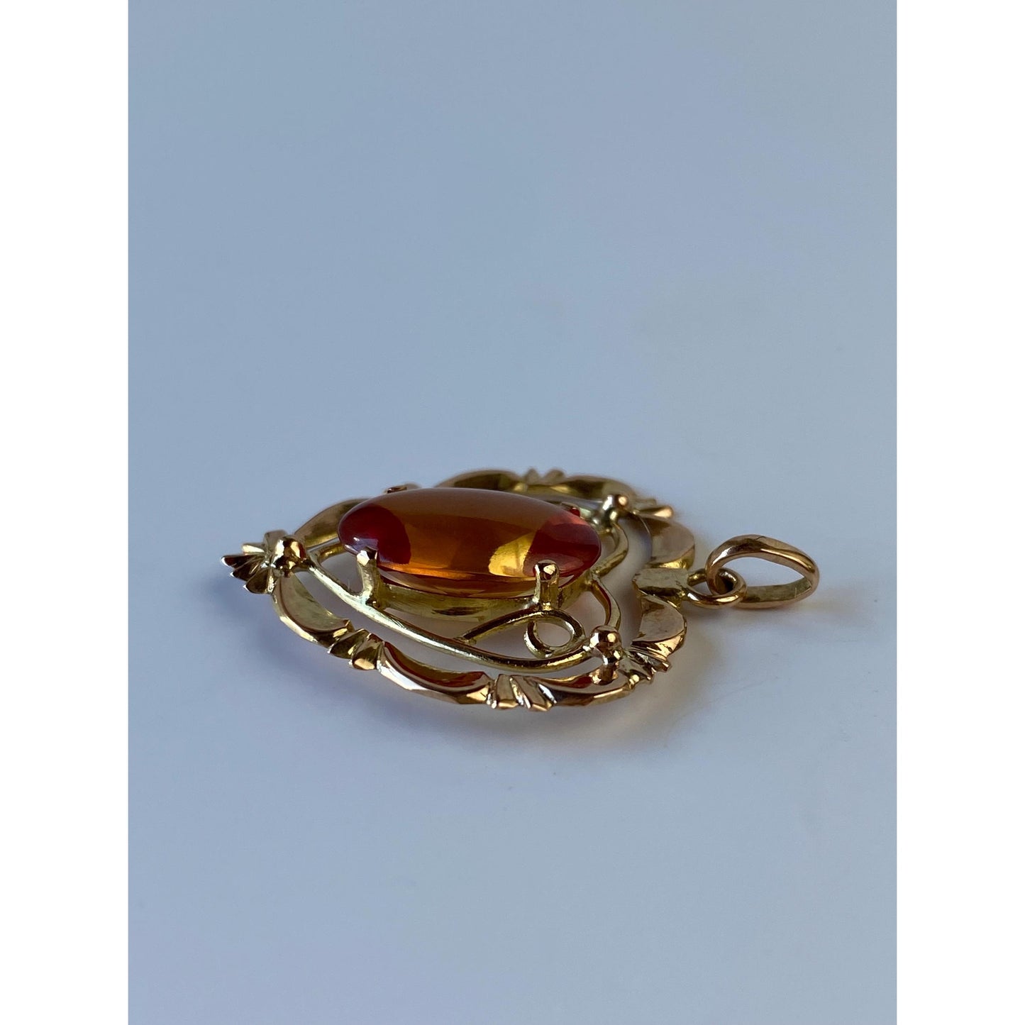 Vintage Solid 14k Yellow Gold Orange Sapphire Heart Charm