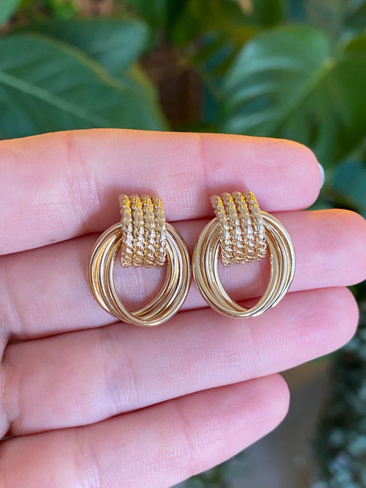 Vintage 14k Yellow Gold Layered Stud Earrings
