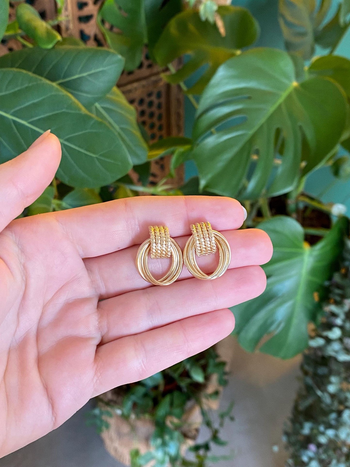 Vintage 14k Yellow Gold Layered Stud Earrings