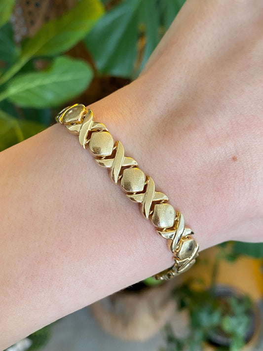 Vintage 14k Yellow Gold X Link Bracelet - 7.25 inches