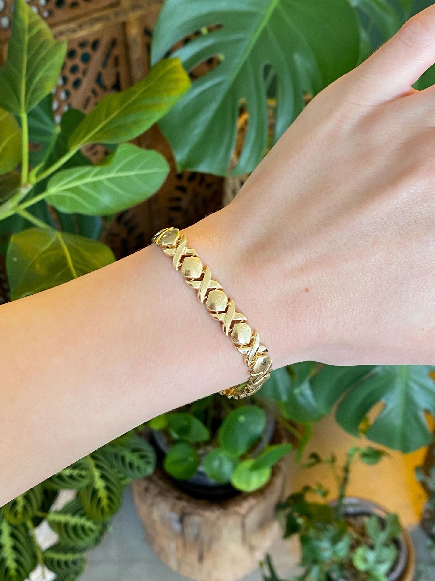 Vintage 14k Yellow Gold X Link Bracelet - 7.25 inches