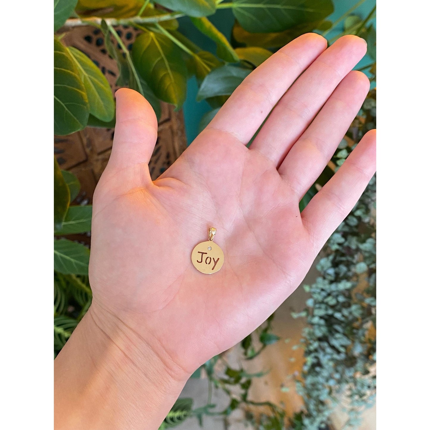 Solid 14k Yellow Gold Diamond Joy Charm