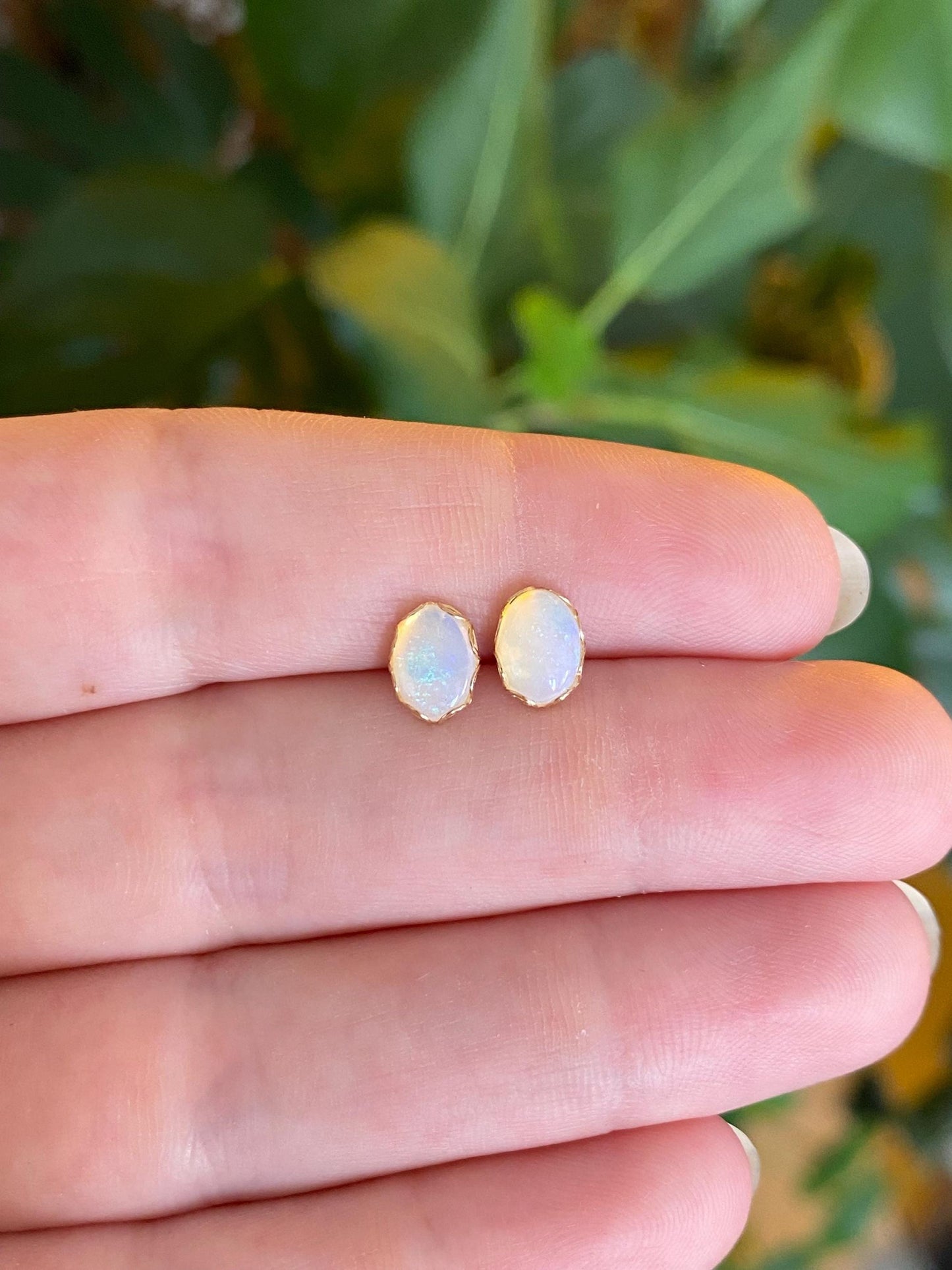 Vintage Solid 14k Yellow Gold Opal Stud Earrings