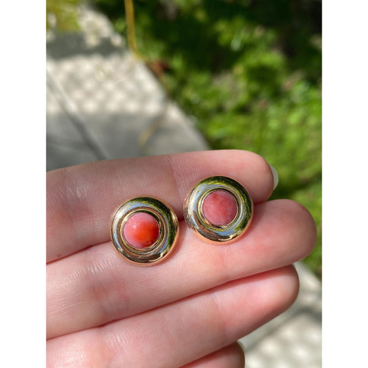 Vintage 14k Yellow Gold Coral Stud Earrings