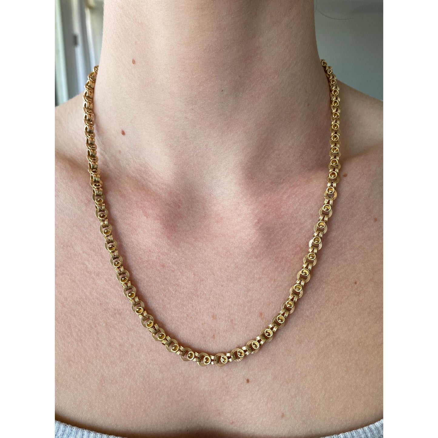 Vintage Solid 14k Yellow Gold Fancy Link Chain Necklace - 19.75 inches