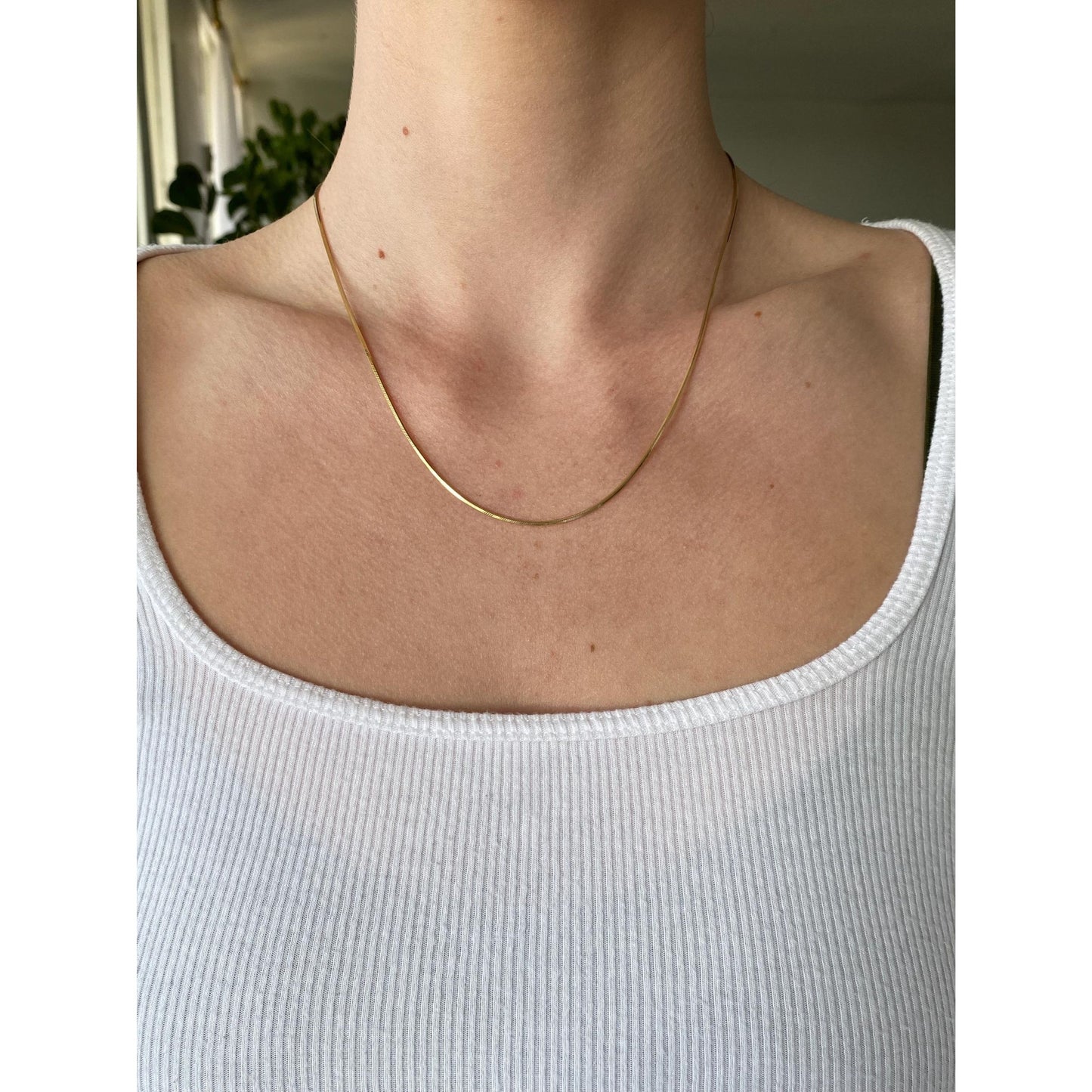 Vintage Solid 14k Yellow Gold Square Snake Chain Necklace - 18 inches
