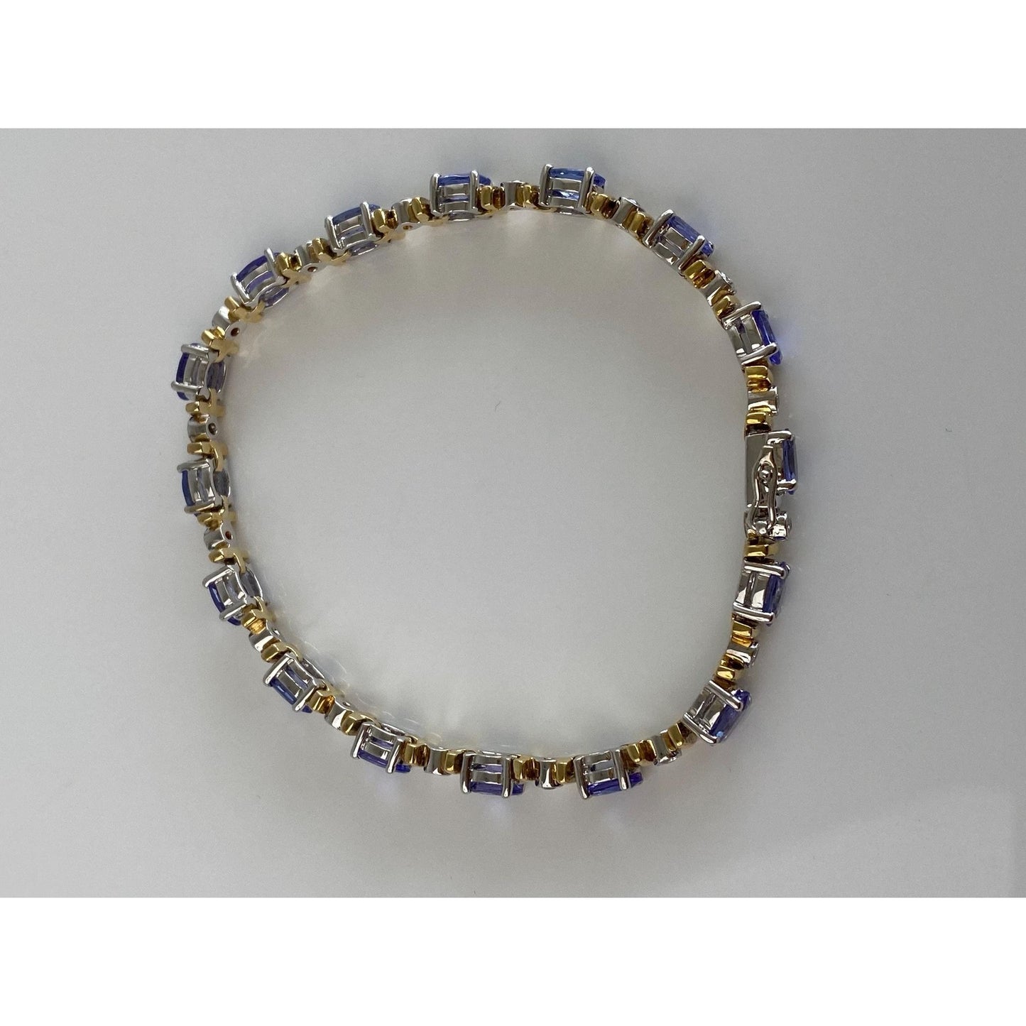 Vintage Solid 18k White & Yellow Gold Diamond Tanzanite Link Bracelet - 7 inches